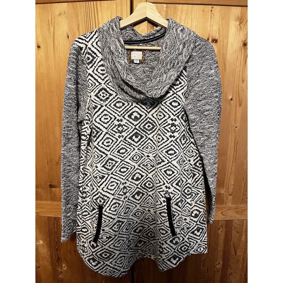 Anthropologie Postmark black white cowl neck long sleeve Konya tunic pockets L - Picture 1 of 8